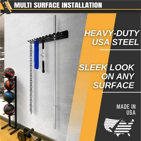 Gym Storage Rack 9 OR 11 Hook Heavy-Duty Gym Wall Organizer Gym Caddy Hanger - Picture 6 of 6